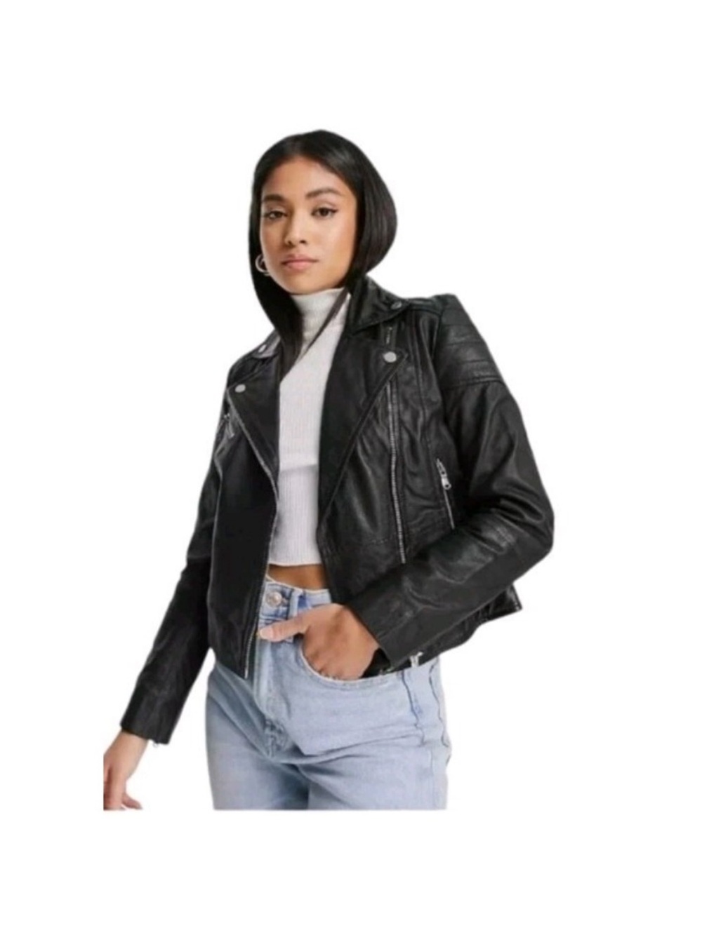 Black Leather Moto Jacket - Women
